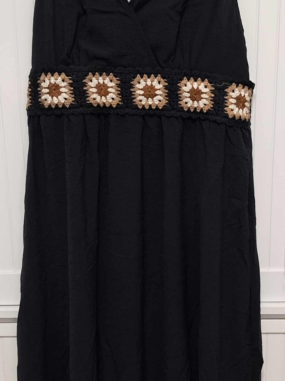 Cupshe Black Maxi Dress with Cream & Brown Crochet Elastic Waist MWT Sz XL Boho - Picture 2 of 12